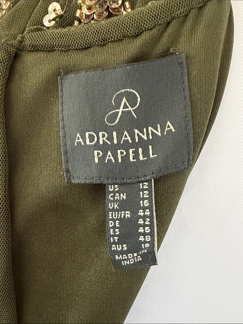 Adrianna Papell Olive Green Maxi Gown with Gold Beading - sold out - Picture 14 of 16